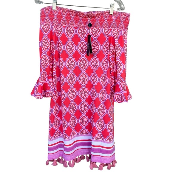 NWT Cabana Life UPF Sun Protection Coral Geo Smocked Dress Cover Up - Size Small - Picture 7 of 15
